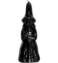 7.5 INCH RITUAL WITCH WITH BROOM IMAGE CANDLE - BLACK